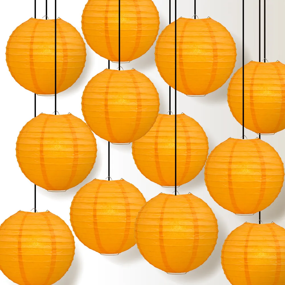 12 PACK | Orange Even Ribbing Round Paper Lantern, Hanging Combo Set