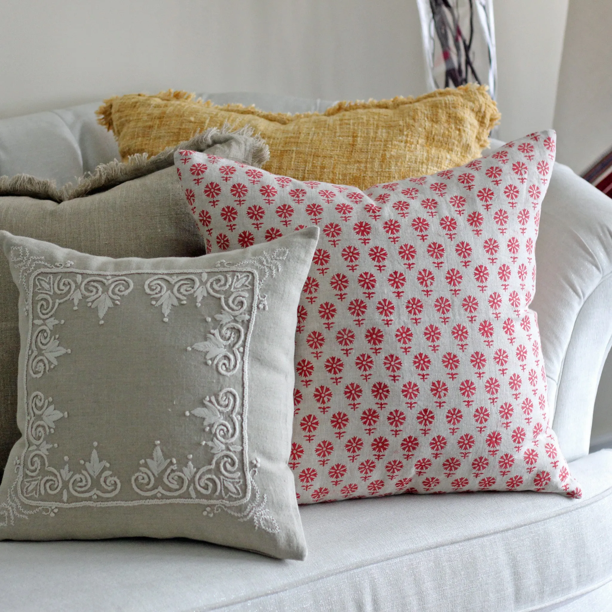 25 Lea Linen Hand Block Printed Cushion Cover | Handmade Decorative Pillow, 20x20"