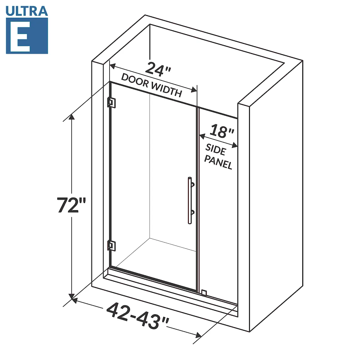 42-43 W x 72 H  Swing-Out Shower Door ULTRA-E Brushed Nickel