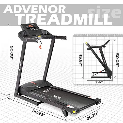 ADVENOR Treadmill Motorized Treadmills 2.5 HP Electric Running Machine Folding Exercise Incline Fitness Indoor (Black)