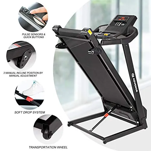 ADVENOR Treadmill Motorized Treadmills 2.5 HP Electric Running Machine Folding Exercise Incline Fitness Indoor (Black)