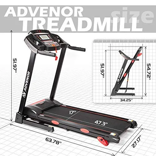 ADVENOR Treadmill Motorized Treadmills 3.0 HP Electric Running Machine Folding Exercise Incline Fitness Indoor 64 Preset Programs (RED)