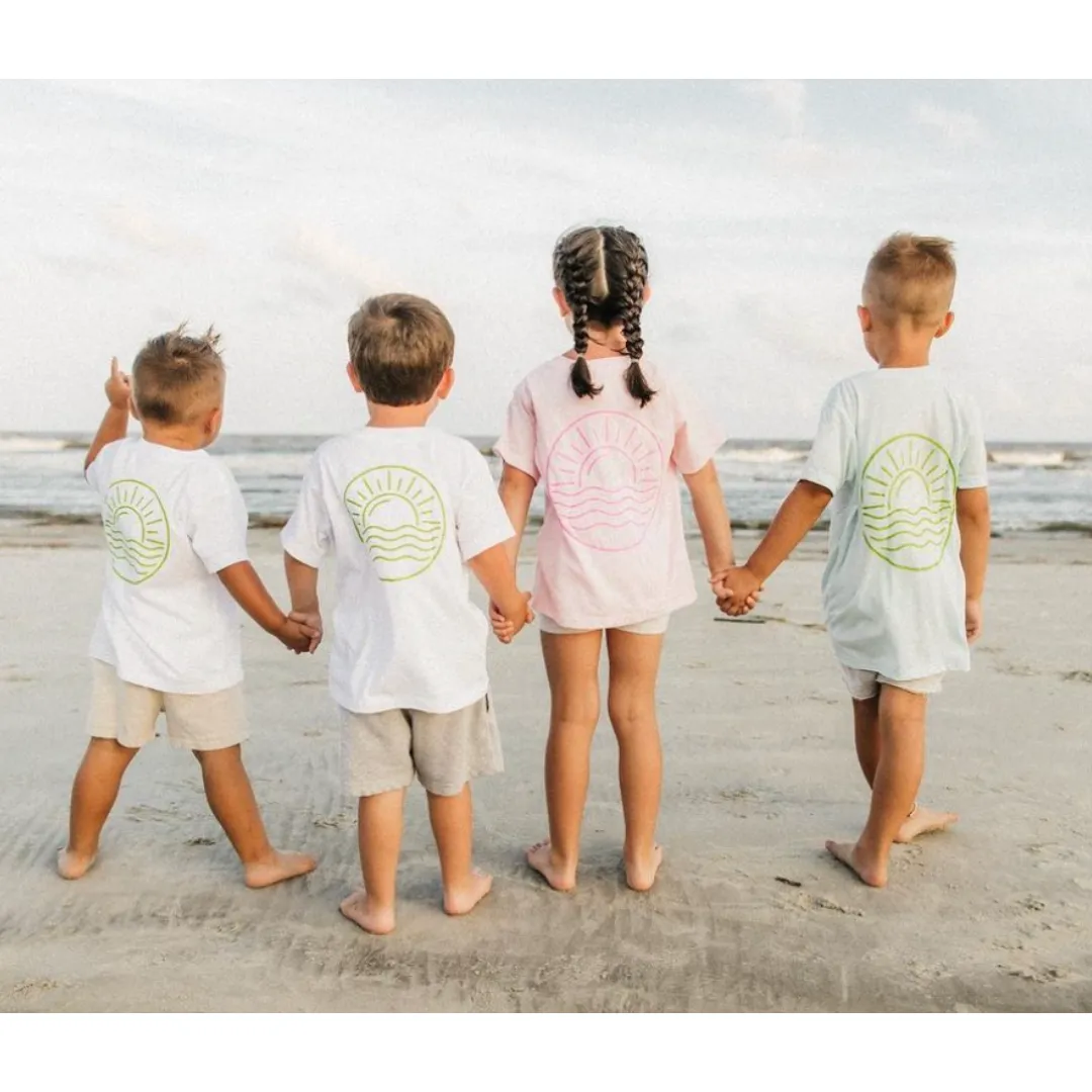 BEACH BUM DESIGN FRONT / OCEAN SUNSET BACK - Short Sleeve Child Shirt