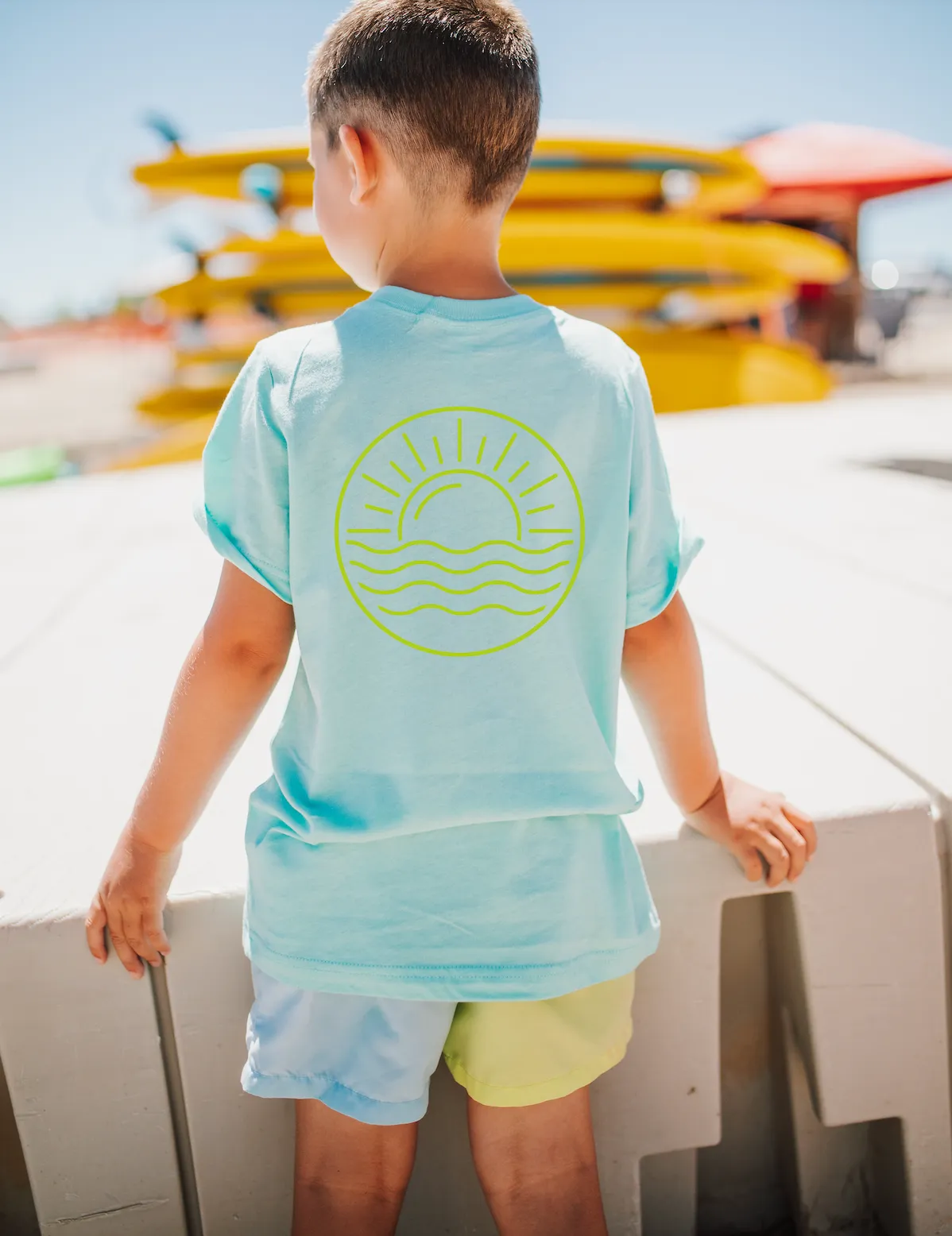 BEACH BUM DESIGN FRONT / OCEAN SUNSET BACK - Short Sleeve Child Shirt