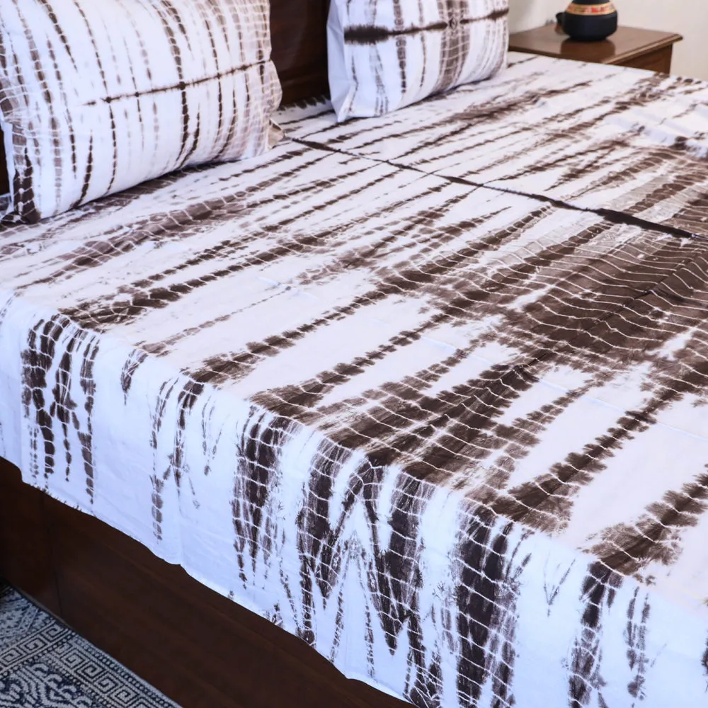 Brown - Shibori Tie Dye Pure Cotton Double Bed Cover with Pillow Covers (105 x 90 in)