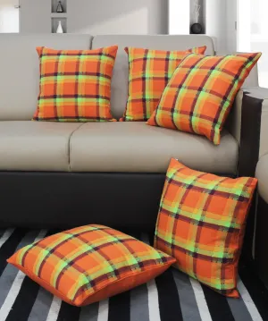 Cotton Iran Check Orange Cushion Covers