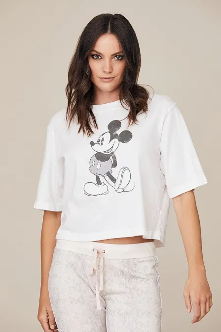 DAVID LERNER - Boxy Tee With Mickey Graphic in White