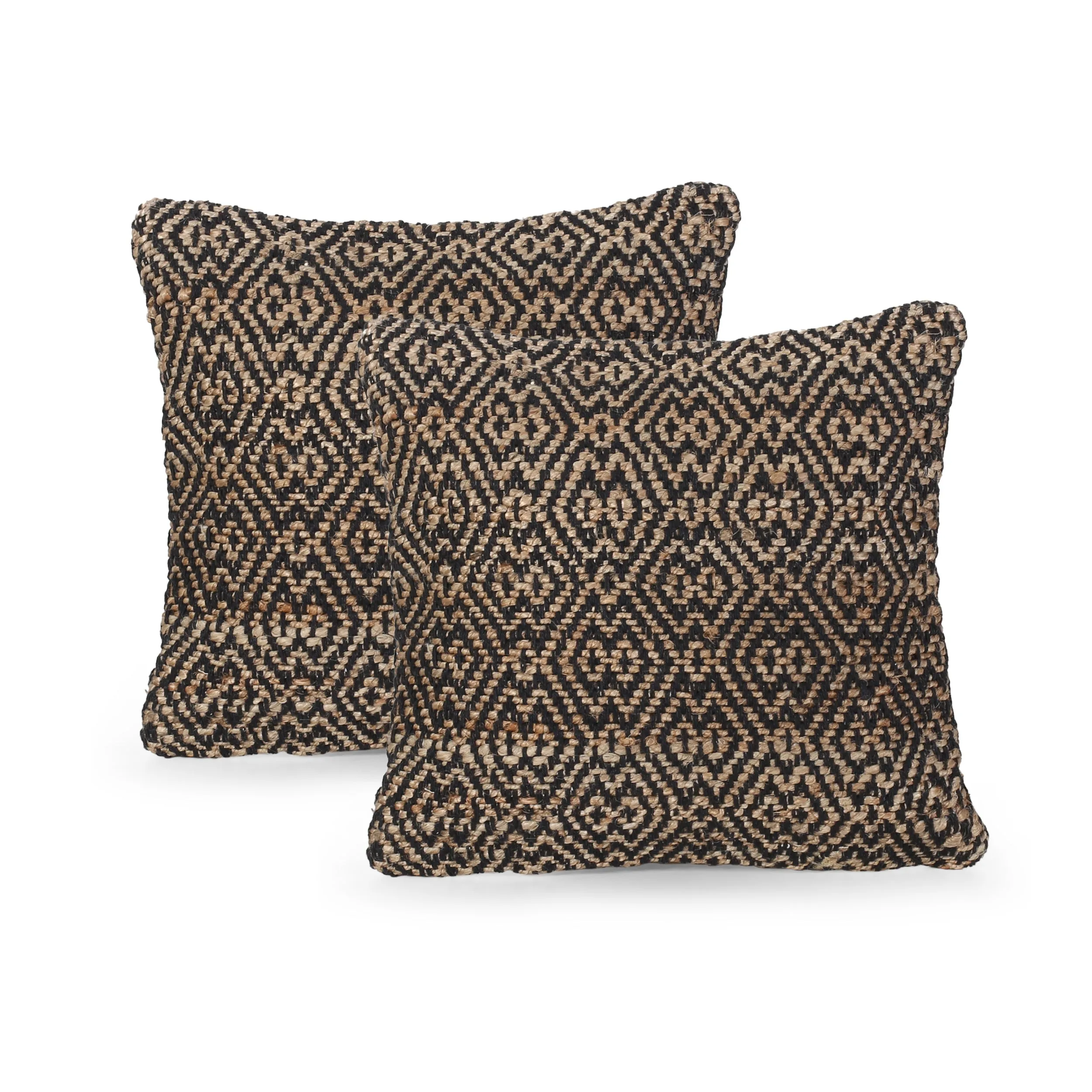 Editha Boho Jute and Cotton Pillow Cover (Set of 2), Black