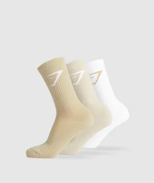 Gymshark Crew Socks 3pk - White/Pebble Grey/Desert Beige