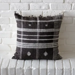 Handmade Bhujodi Throw Pillow Cover - Rustic Wool & Cotton Cushion | Brown, 22x22"