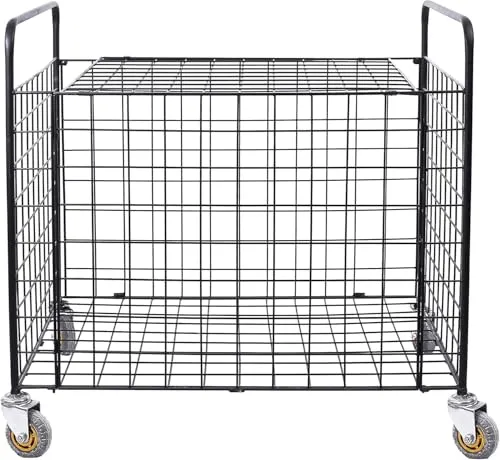 INDIDECOR 50604 Professional Gym Metal Multi Sports Ball Storage Cart with Jumbo Industrial Wheels, Commercial Grade Portable Equipment Locker Cage for Basketball, Football, Soccer, Volleyball - Black