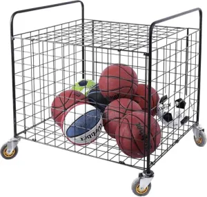 INDIDECOR 50604 Professional Gym Metal Multi Sports Ball Storage Cart with Jumbo Industrial Wheels, Commercial Grade Portable Equipment Locker Cage for Basketball, Football, Soccer, Volleyball - Black