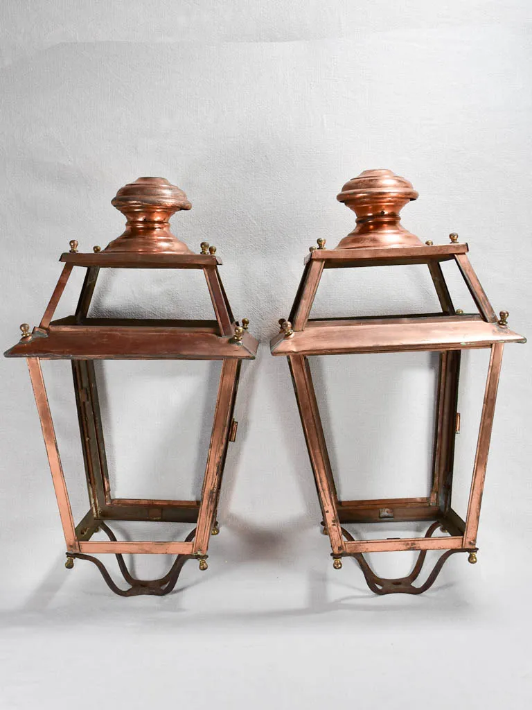 Large pair of antique French copper lanterns 28"