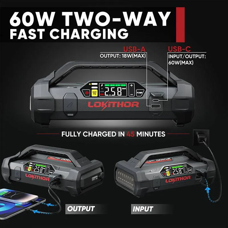 LOKITHOR JA400 Jump Starter with Air Compressor 60W Two-way Fast Charging 1750Amp