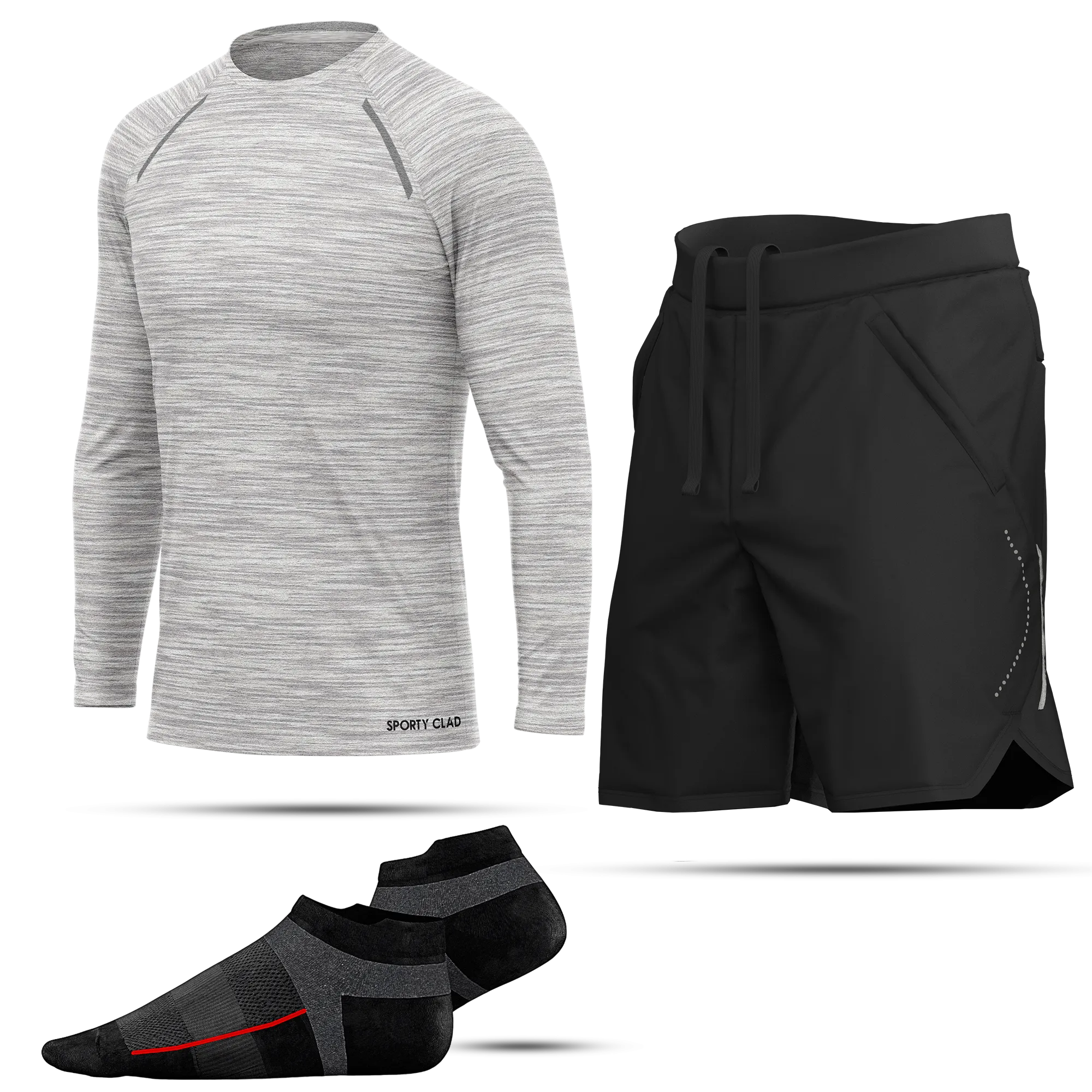 Men's White Long Sleeve T-Shirt, Sports Shorts & Socks Set