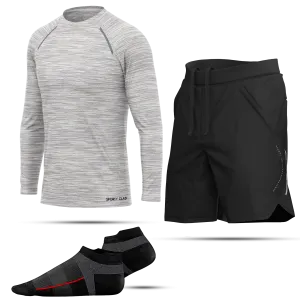 Men's White Long Sleeve T-Shirt, Sports Shorts & Socks Set