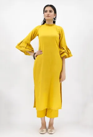 Mustard Cotton Kurta With Victorian Collar