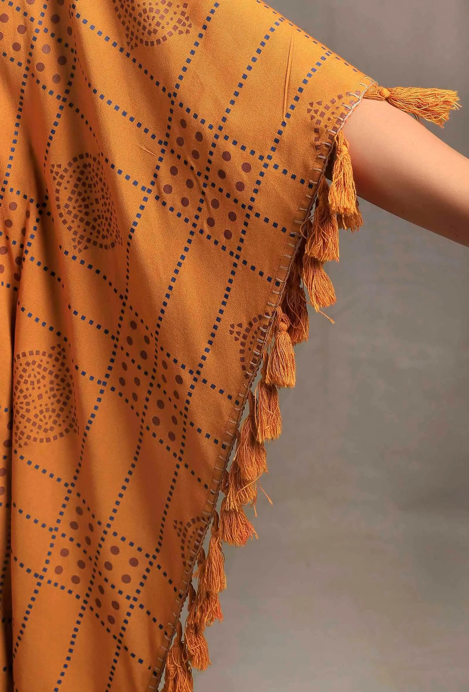 Mustard Yellow Hand Block Printed Kaftan dress