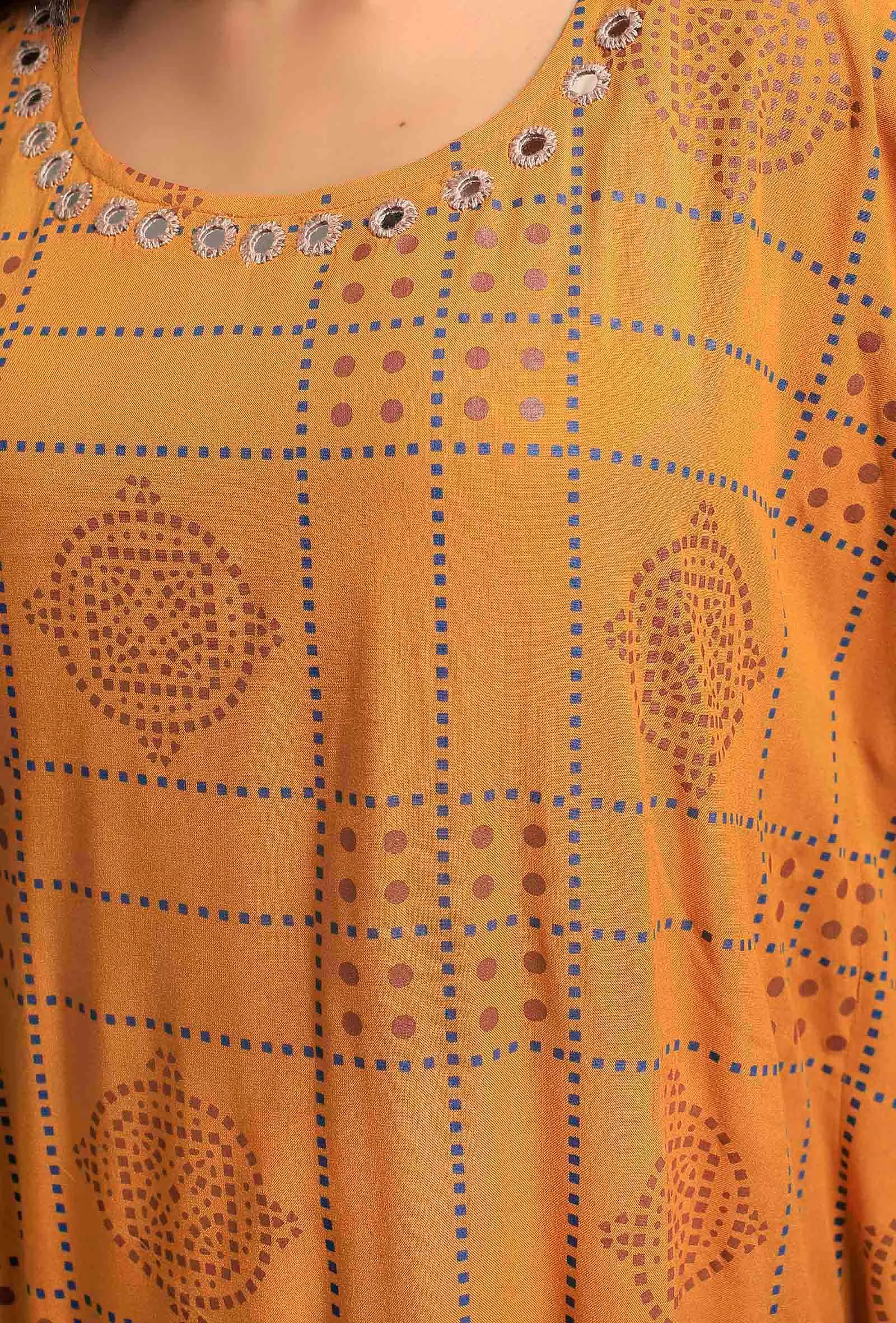 Mustard Yellow Hand Block Printed Kaftan dress