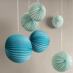 Pleated Paper Lanterns - Aqua (3 Pack)