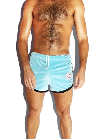 Plush Smile Velvet Running Shorts- Sky Blue