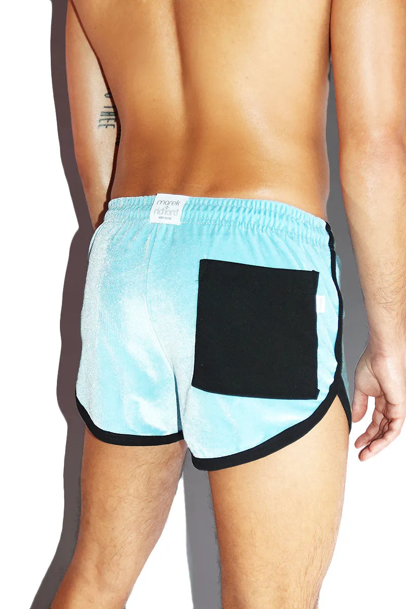 Plush Smile Velvet Running Shorts- Sky Blue