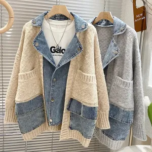 Splicing Long Sleeve Denim Jacket