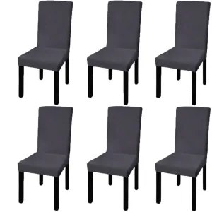 Straight Stretchable Chair Cover 6 pcs Anthracite