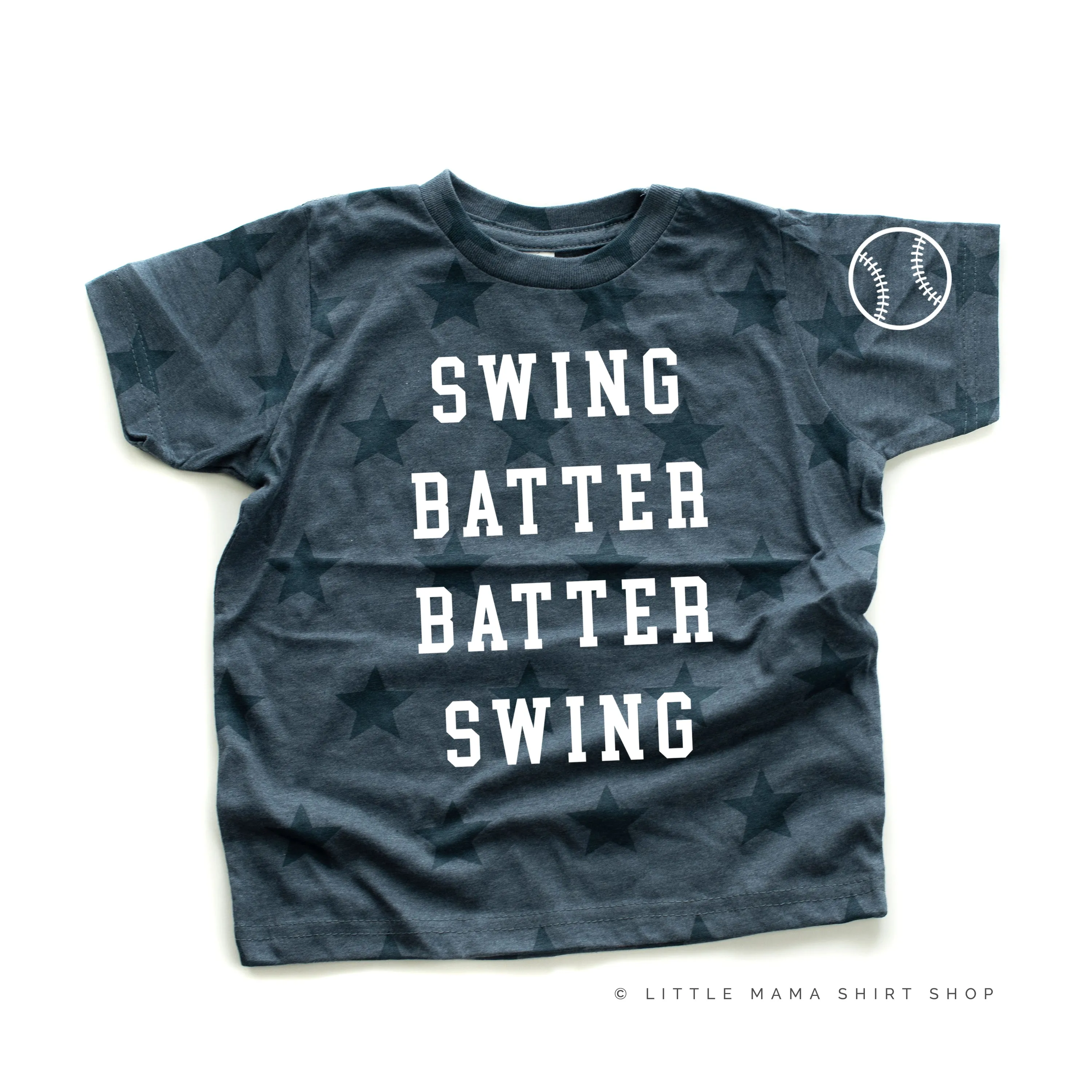 Swing Batter Batter Swing - Baseball Detail on Sleeve - Short Sleeve Child STAR Shirt