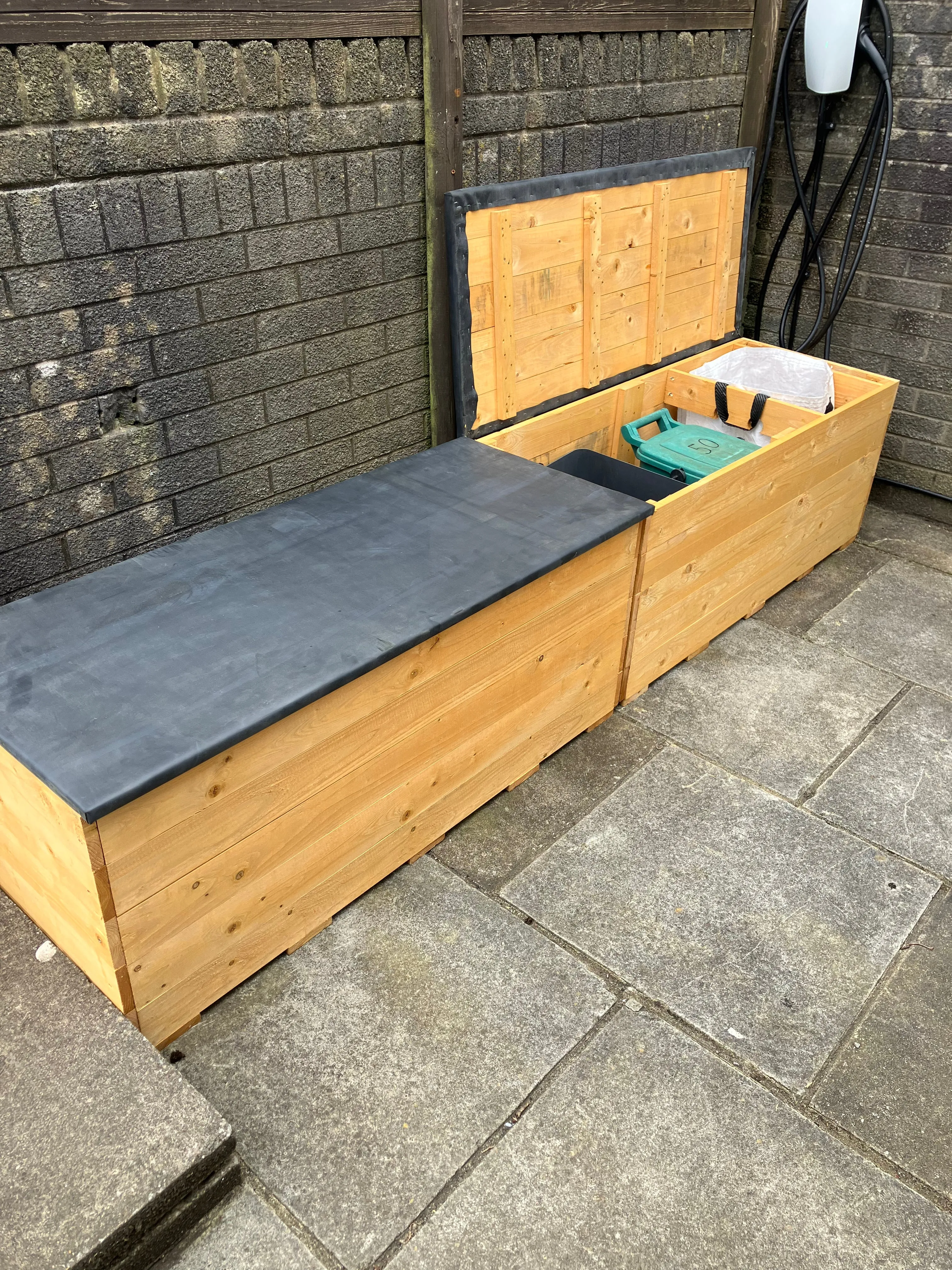 Two Recycling Storage Benches with EPDM rubber lids Cardiff