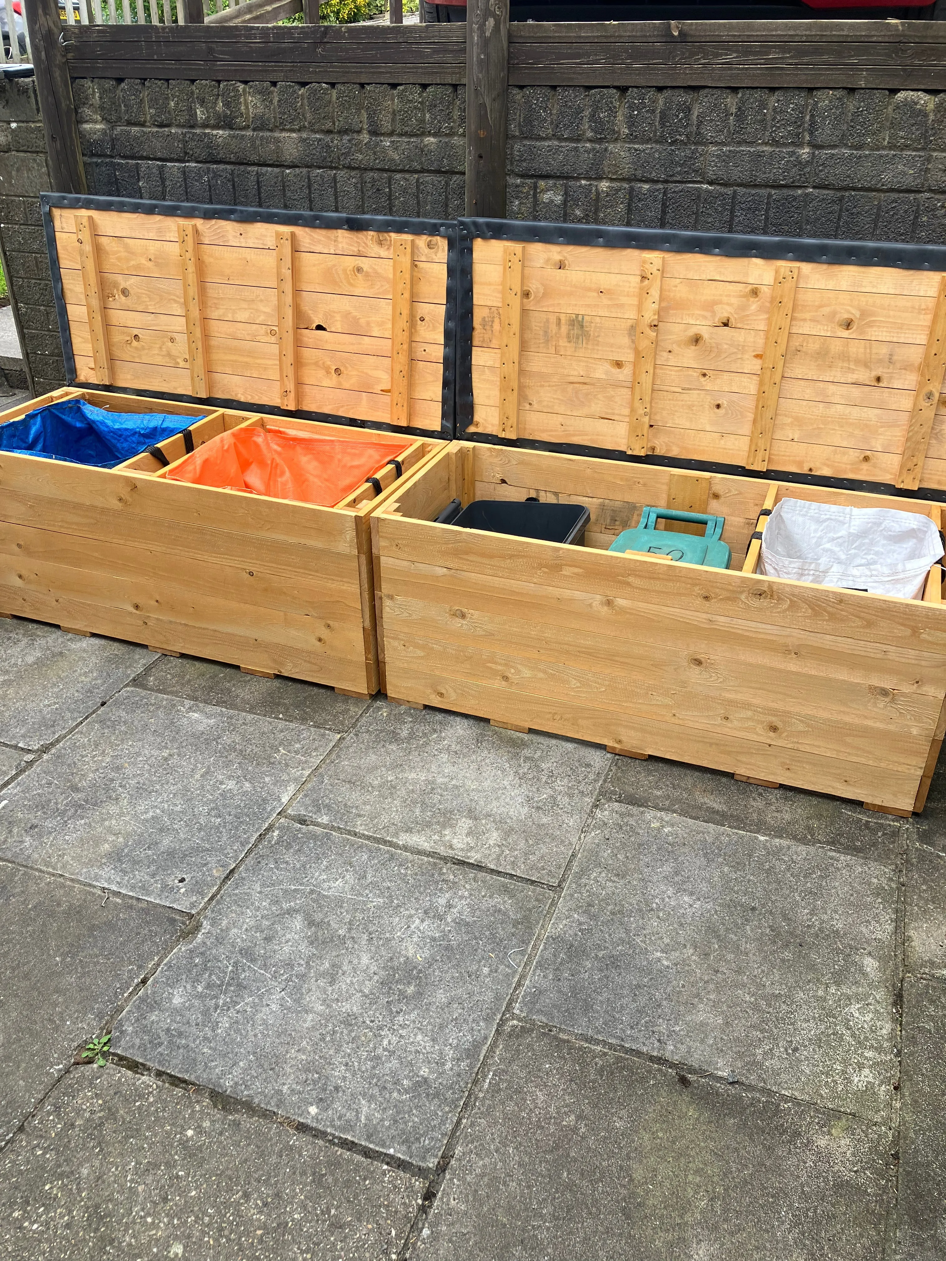 Two Recycling Storage Benches with EPDM rubber lids Cardiff