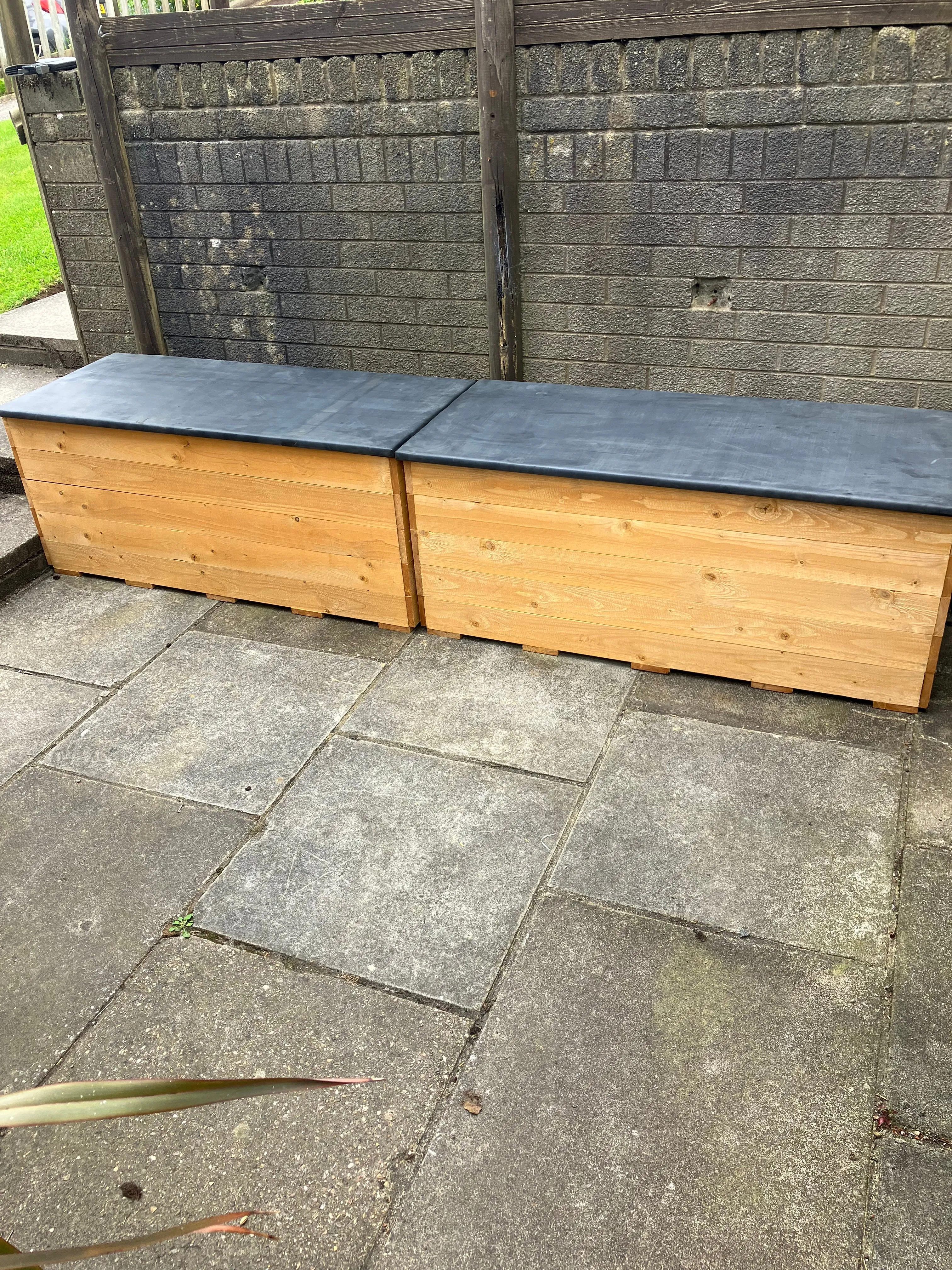 Two Recycling Storage Benches with EPDM rubber lids Cardiff