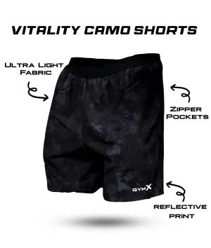 Vitality GymX Shorts: Black Camo - Sale