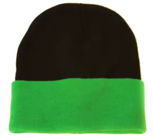 Winter Cuff Short Beanie Two Toned - Green/Black